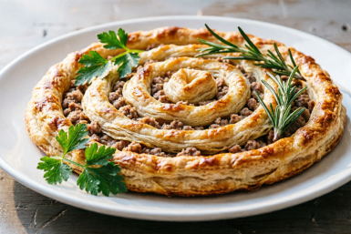 Вместо пирожков пеку вкуснющую улитку: фарш + картошка – на выходе ароматный пирог